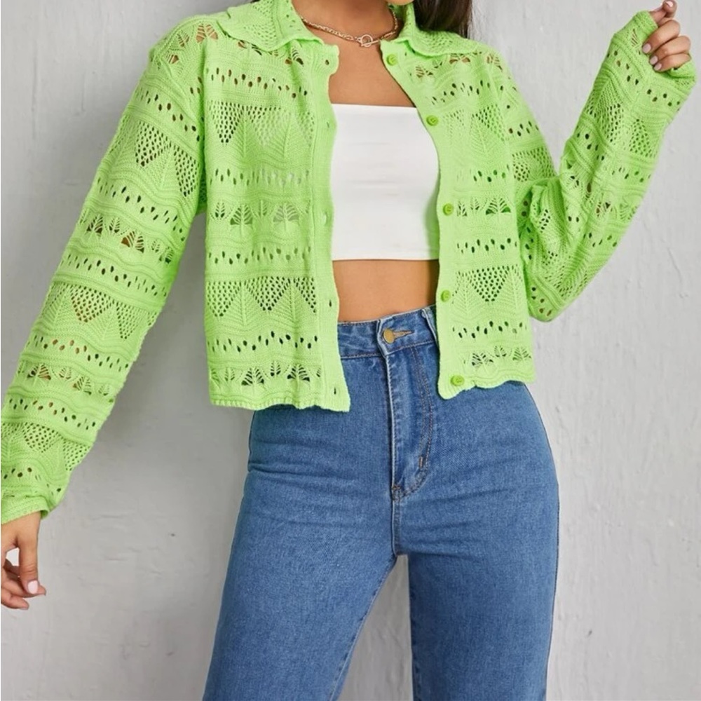 Lime Green Knit Cardigan